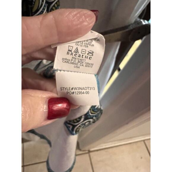 Prana Blue Green Paisley Nadia Verda Dress Size S Surplice Front Faux Wrap - Picture 5 of 6